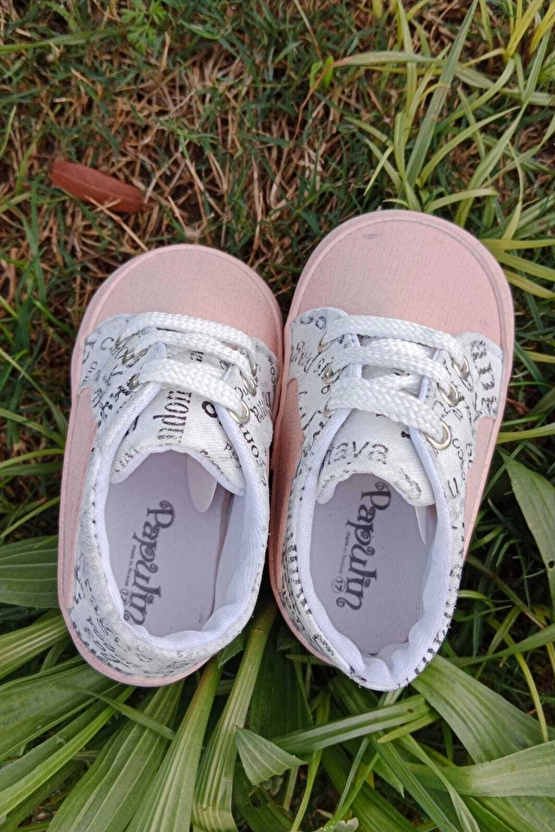 Somon Beyaz Renkli İci Pamuklu Organik Ortopedik Cocuk Bebek İlkadim Bagcikli Patik Kanvas Sneaker Casual Ayakkabi