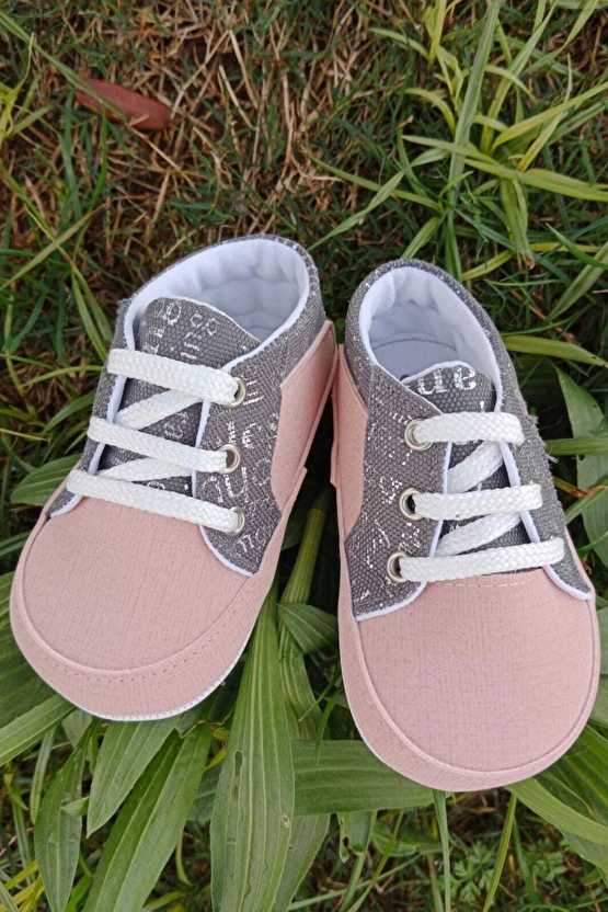 Somon Gri Renkli İci Pamuklu Organik Ortopedik Cocuk Bebek İlkadim Bagcikli Patik Kanvas Sneaker Casual Ayakkabi