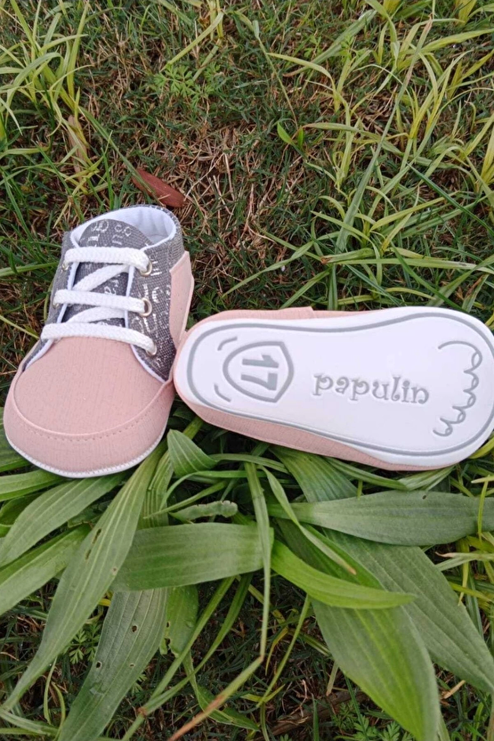 Somon Gri Renkli İci Pamuklu Organik Ortopedik Cocuk Bebek İlkadim Bagcikli Patik Kanvas Sneaker Casual Ayakkabi