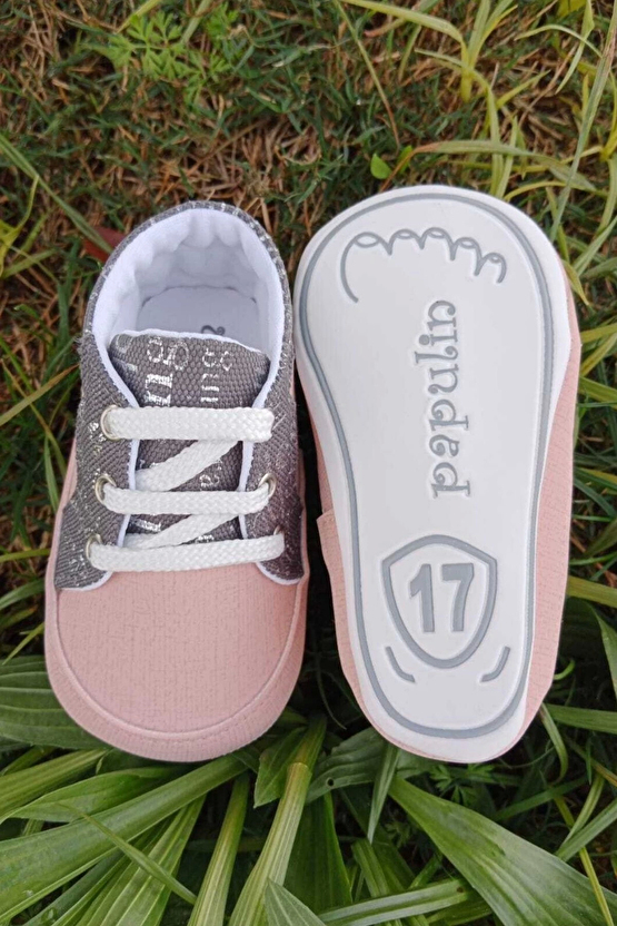 Somon Gri Renkli İci Pamuklu Organik Ortopedik Cocuk Bebek İlkadim Bagcikli Patik Kanvas Sneaker Casual Ayakkabi