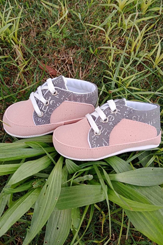 Somon Gri Renkli İci Pamuklu Organik Ortopedik Cocuk Bebek İlkadim Bagcikli Patik Kanvas Sneaker Casual Ayakkabi