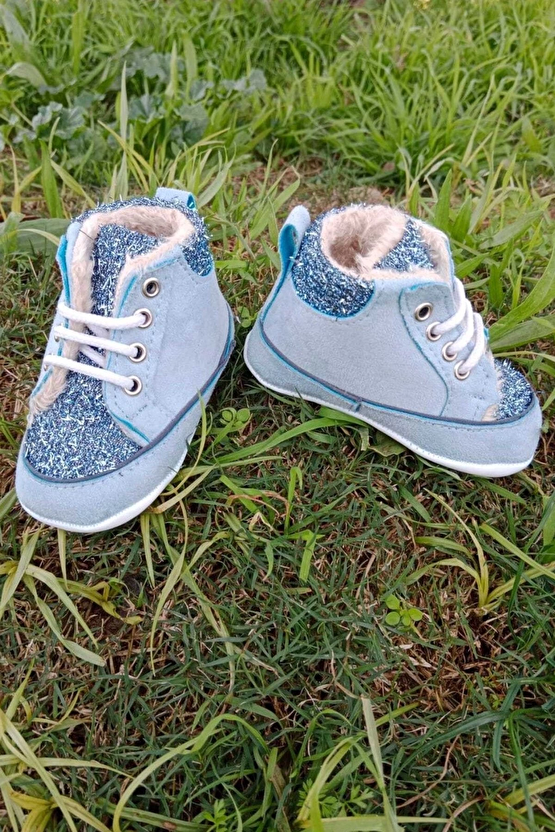 Mavi Renkli İci Polarli Organik Ortopedik Cocuk Bebek İlkadim Bagcikli Patik Kanvas Sneaker Casual Ayakkabi