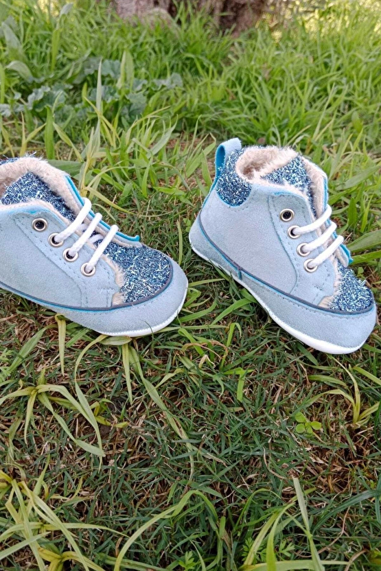 Mavi Renkli İci Polarli Organik Ortopedik Cocuk Bebek İlkadim Bagcikli Patik Kanvas Sneaker Casual Ayakkabi