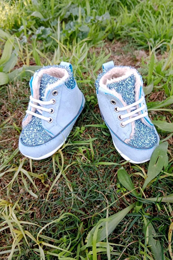 Mavi Renkli İci Polarli Organik Ortopedik Cocuk Bebek İlkadim Bagcikli Patik Kanvas Sneaker Casual Ayakkabi
