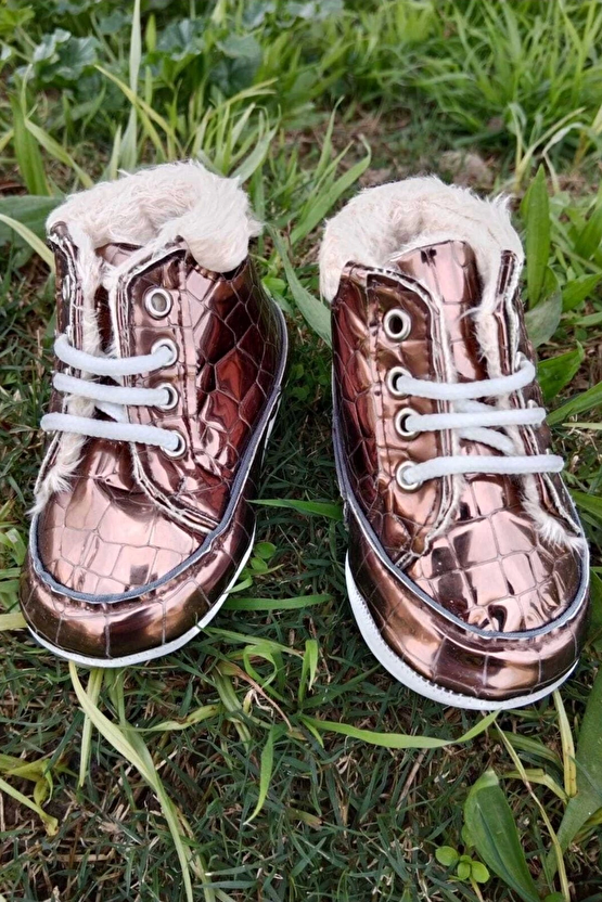 Kahve Renkli İci Polarli Organik Ortopedik Cocuk Bebek İlkadim Bagcikli Patik Kanvas Sneaker Casual Ayakkabi