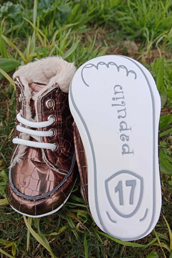 Kahve Renkli İci Polarli Organik Ortopedik Cocuk Bebek İlkadim Bagcikli Patik Kanvas Sneaker Casual Ayakkabi