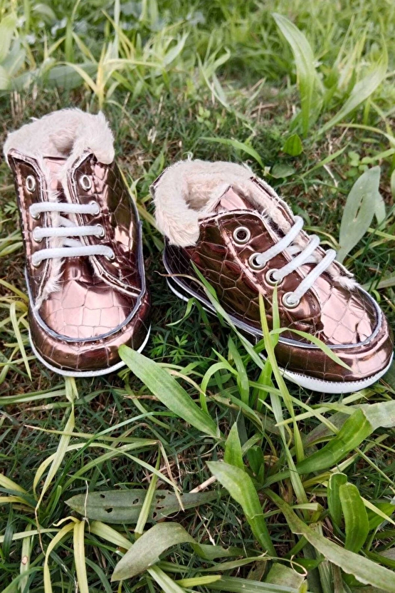 Kahve Renkli İci Polarli Organik Ortopedik Cocuk Bebek İlkadim Bagcikli Patik Kanvas Sneaker Casual Ayakkabi