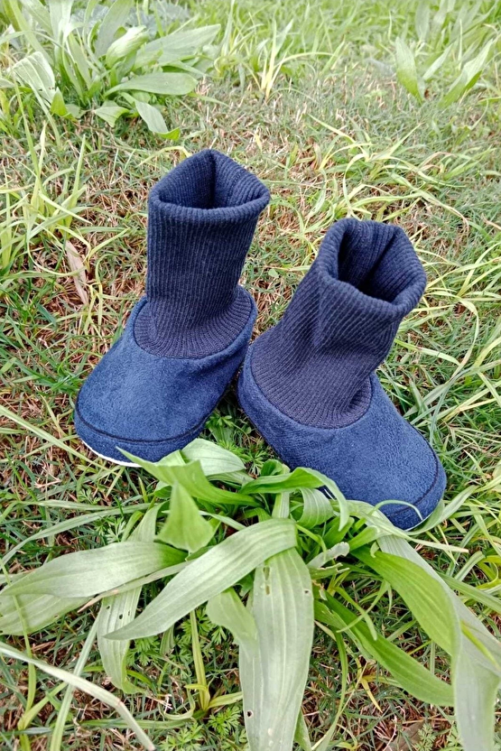 Lacivert Renkli İci Pamuklu Astarli Corapli Model Organik Ortopedik Cocuk Bebek İlkadim Patik Panduf Ayakkabi