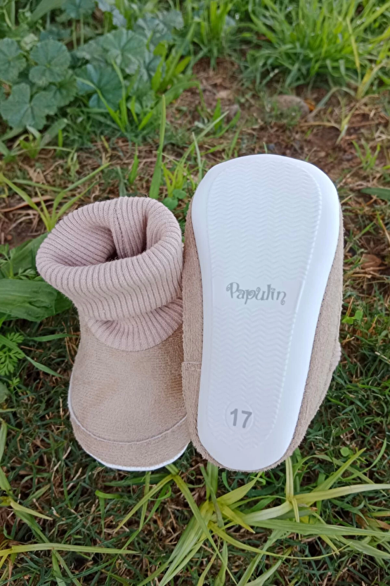 Kum Renkli İci Pamuklu Astarli Corapli Model Organik Ortopedik Cocuk Bebek İlkadim Patik Panduf Ayakkabi