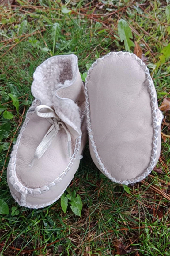 Bej Renkli Hakiki Kuzu Derisi Bagcikli İci Polarli Organik Ortopedik Cocuk Bebek İlkadim Bagcikli Patik Kanvas Sneaker C