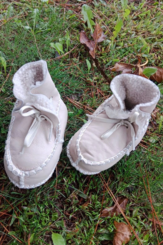 Bej Renkli Hakiki Kuzu Derisi Bagcikli İci Polarli Organik Ortopedik Cocuk Bebek İlkadim Bagcikli Patik Kanvas Sneaker C