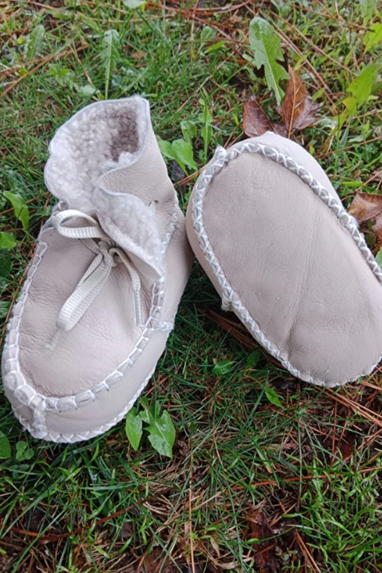 Bej Renkli Hakiki Kuzu Derisi Bagcikli İci Polarli Organik Ortopedik Cocuk Bebek İlkadim Bagcikli Patik Kanvas Sneaker C