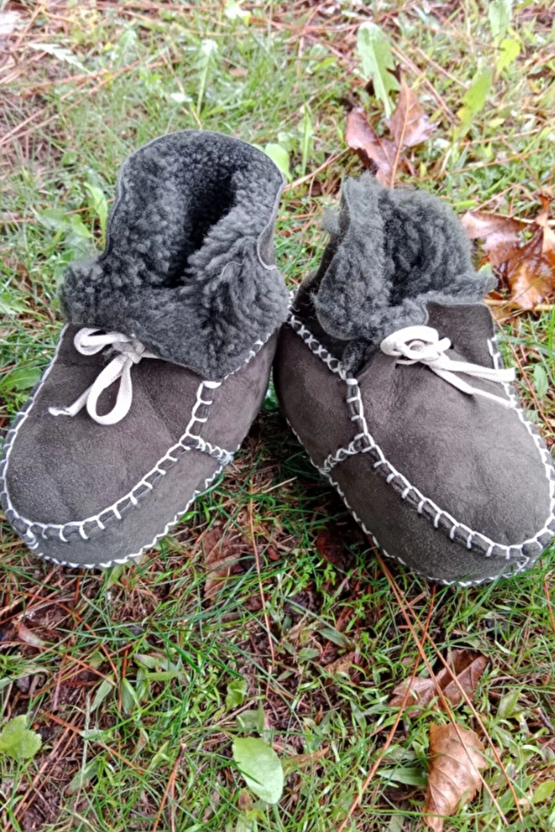 Haki Renkli Hakiki Kuzu Derisi Bagcikli İci Polarli Organik Ortopedik Cocuk Bebek İlkadim Bagcikli Patik Kanvas Sneaker 