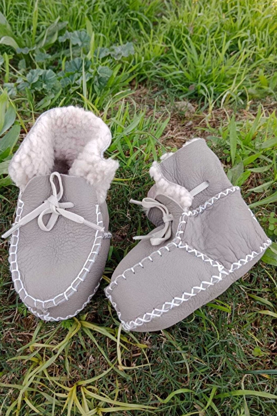 Kum Renkli Hakiki Kuzu Derisi Bagcikli İci Polarli Organik Ortopedik Cocuk Bebek İlkadim Bagcikli Patik Kanvas Sneaker C
