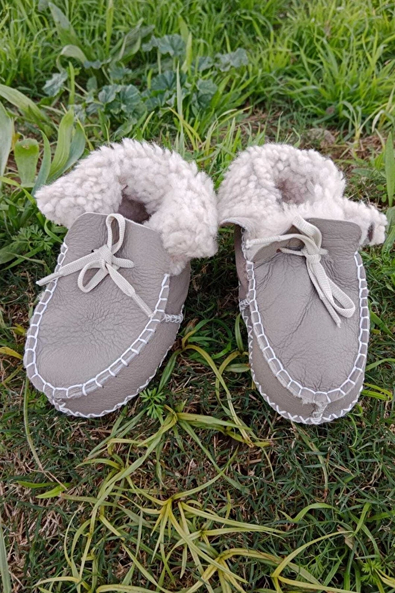 Kum Renkli Hakiki Kuzu Derisi Bagcikli İci Polarli Organik Ortopedik Cocuk Bebek İlkadim Bagcikli Patik Kanvas Sneaker C