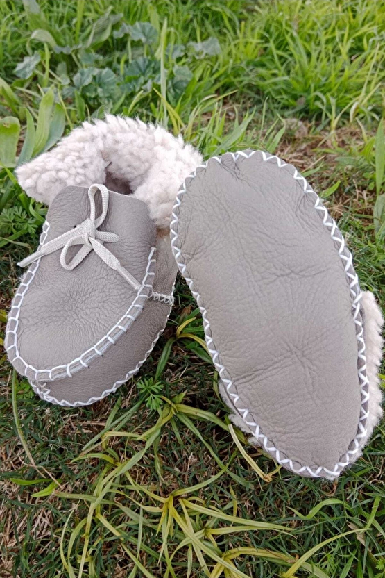 Kum Renkli Hakiki Kuzu Derisi Bagcikli İci Polarli Organik Ortopedik Cocuk Bebek İlkadim Bagcikli Patik Kanvas Sneaker C