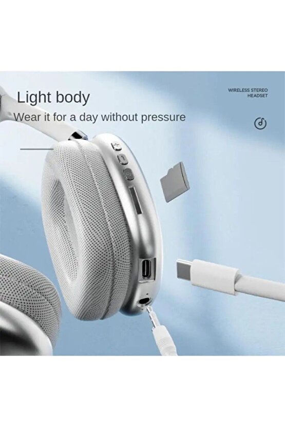 Bluetooth Kulaklık Hi-Fi Yüksek Kalite Ses Bass Müzik Ayarlanır Kafa Bandı Tıkaç Type-C Şarj Aux
