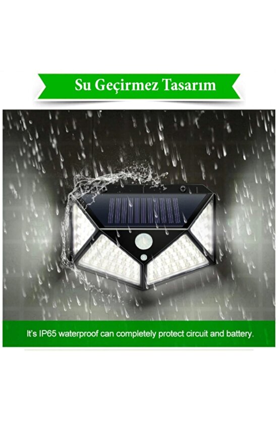 Enerjili Bahçe Lambası 100 Led 1li Paket Bahçe Aplik Bahçe Lambası Bahçe Aydınlatma