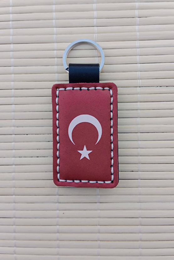 Ozel Tasarim Ataturk Siluetli Ayyildiz Hakiki Deri Hediyelik Anahtarlik
