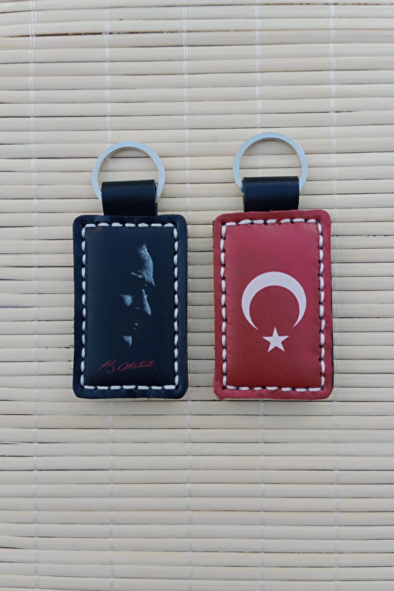 Ozel Tasarim İmzali Ataturk Siluetli Hakiki Deri Hediyelik Anahtarlik