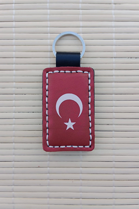 Ataturk Siluetli Ozel Uretim Ayyildiz Hakiki Deri Hediyelik Anahtarlik