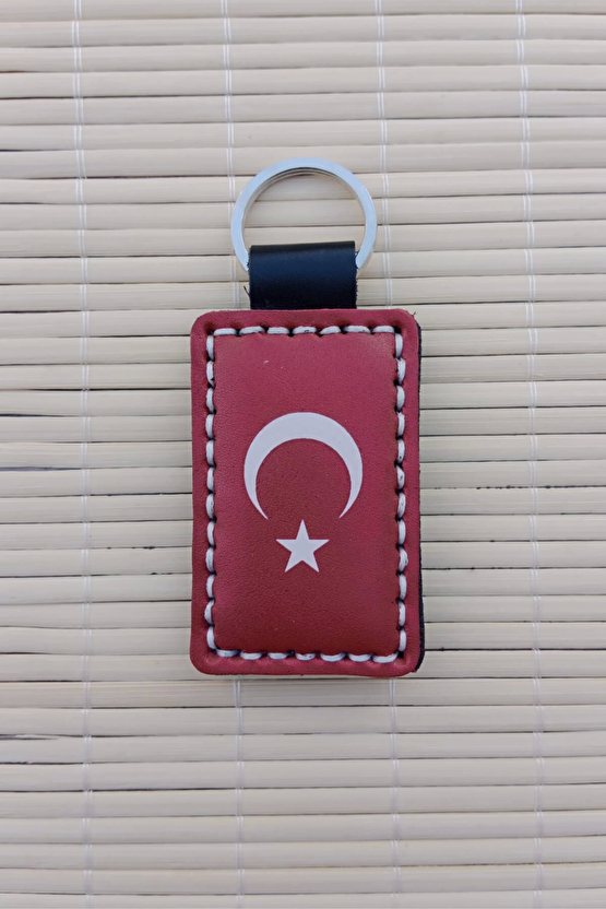 Ataturk Siluetli Ozel Uretim Ayyildiz Bayrakli Hakiki Deri Hediyelik Anahtarlik
