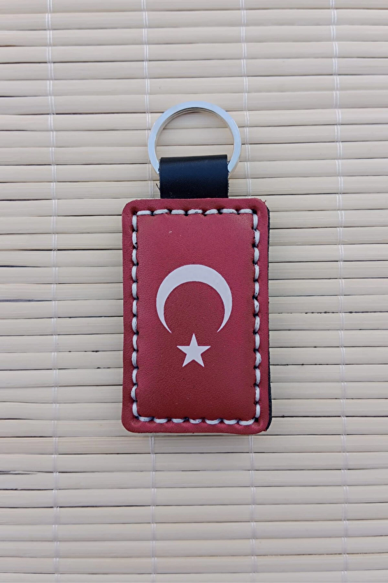 Ozel Uretim Ayyildiz Bayrakli Ataturk Siluetli Hakiki Deri Hediyelik Anahtarlik