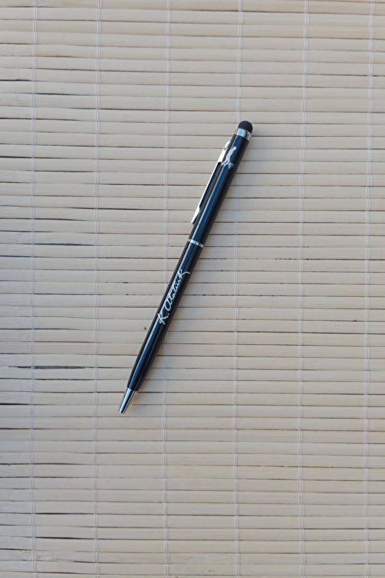 Gazi Mustafa Kemal İmzali Siyah Renkli Lazer Baskili Metal Govde Touchpen Tukenmez Kalem