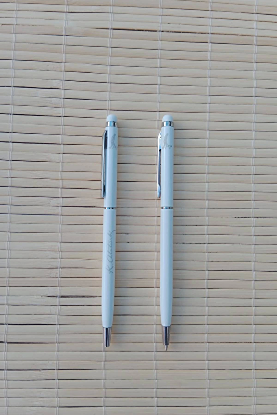 Gazi Mustafa Kemal İmzali Beyaz Renkli Lazer Baskili Metal Govde Touchpen Tukenmez Kalem