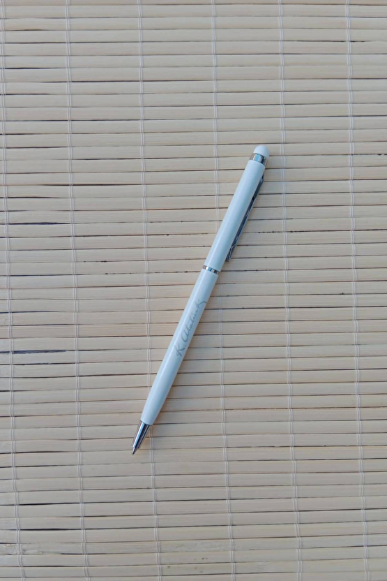 Gazi Mustafa Kemal İmzali Beyaz Renkli Lazer Baskili Metal Govde Touchpen Tukenmez Kalem