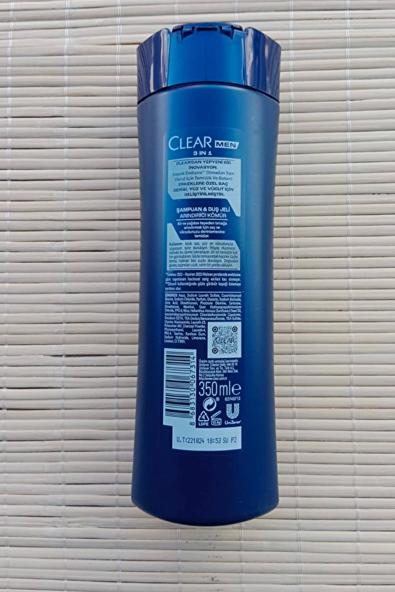 Clear Sampuan Ve Dus Jeli Arindirici Komur 350 Ml Sac Vucut Yuz Sampuani