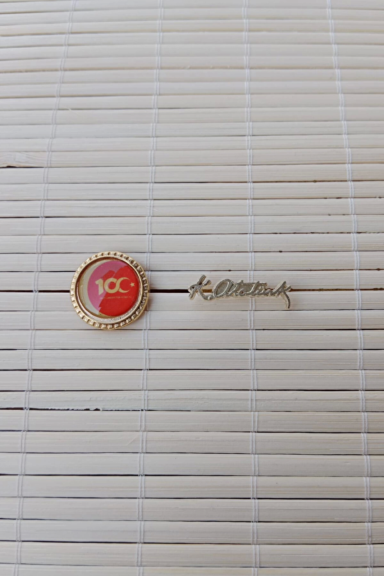 2 Adet 100.yıl Ve K.ataturk İmzali Sarrafiyeli Taki Ceket Yaka İgnesi Yaka Rozeti