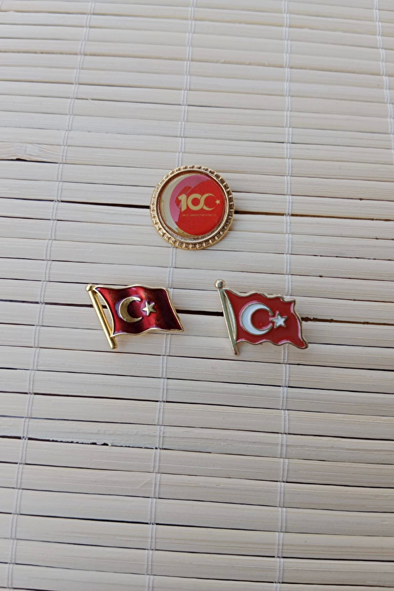 3 Adet 100.yil Dalgalanan Bayraklar Sarrafiyeli Taki Ceket Yaka İgnesi Yaka Rozeti