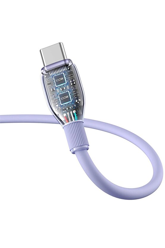 Pudding Hızlı Şarj Özellikli Type-C to Type-C 100W Kablo 1.2m. Mor