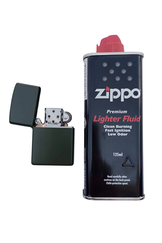 Haki Renkli Benzinli Premium Zippo Cakmak