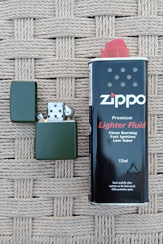 Haki Renkli Benzinli Premium Zippo Cakmak