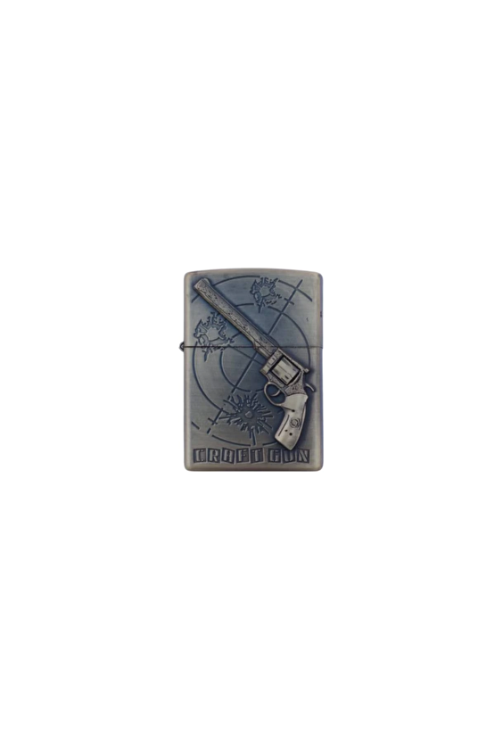 Ozel Tasarim Sari Renkli 45 Lik Tabanca Kabartmali Craft Gun Yazili Zippo Cakmak