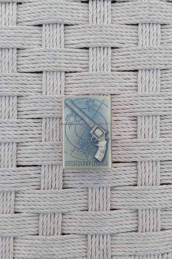 Ozel Tasarim Sari Renkli 45 Lik Tabanca Kabartmali Craft Gun Yazili Zippo Cakmak