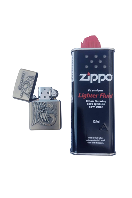 Ozel Tasarim Sari Renkli Snake War Eagle Yazili Kabartmali Premium Zippo Cakmak