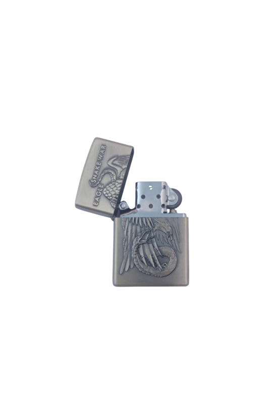 Ozel Tasarim Sari Renkli Snake War Eagle Yazili Kabartmali Zippo Cakmak