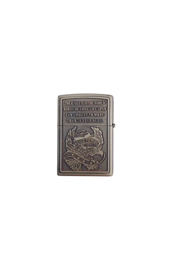 Ozel Tasarim Sari Renkli Eagle Series American Yazili Kabartmali Zippo Cakmak