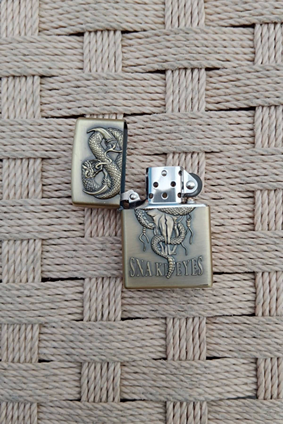 Ozel Tasarim Sari Renkli Snake Eyes Yazili Kabartmali Zippo Cakmak