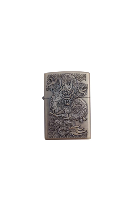 Ozel Tasarim Sari Renkli Benzinli Dragon Kabartmali Premium Zippo Cakmak