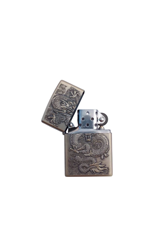 Ozel Tasarim Sari Renkli Benzinli Dragon Kabartmali Premium Zippo Cakmak