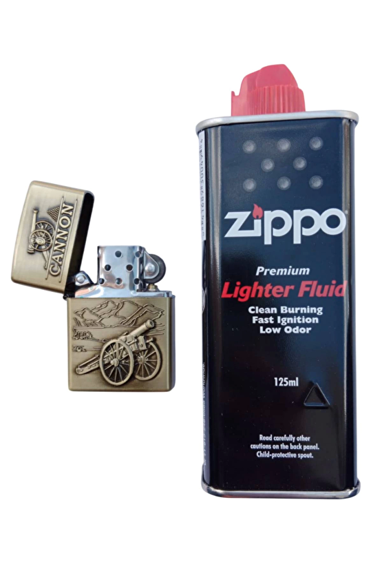 Ozel Tasarim Ortacag Cannon Topcu Silahi Sari Renkli Yazili Kabartmali Premium Zippo Cakmak