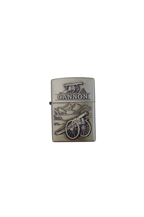 Ozel Tasarim Ortacag Cannon Topcu Silahi Sari Renkli Yazili Kabartmali Premium Zippo Cakmak