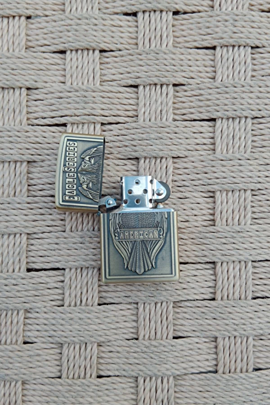 Ozel Tasarim Sari Renkli Cift Basli Eagle Series American Yazili Kabartmali Zippo Cakmak