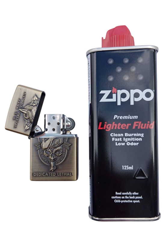 Ozel Tasarim Sari Renkli U.s Navy Special Forces Dedicated Lethal Yazili Kabartmali Premium Zippo Cakmak