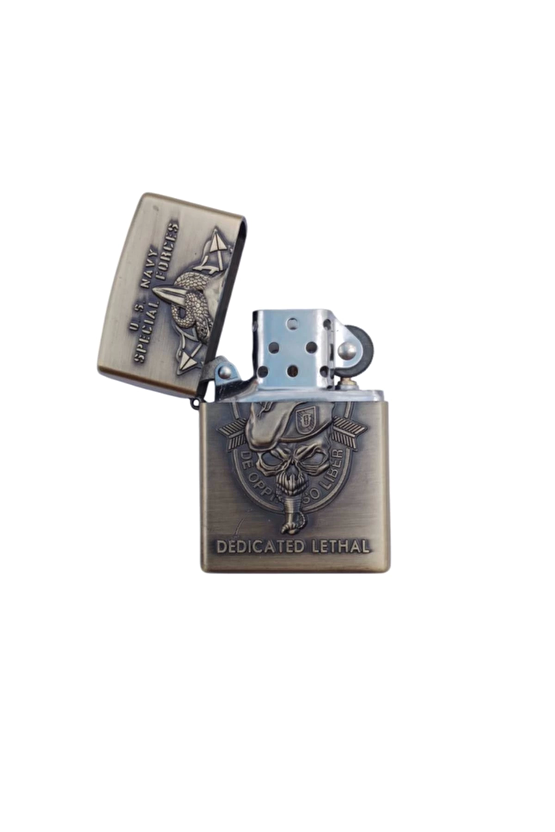 Ozel Tasarim Sari Renkli U.s Navy Special Forces Dedicated Lethal Yazili Kabartmali Zippo Cakmak