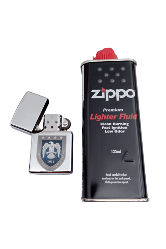 Ozel Tasarim Metal Renkli Hava Kuvvetleri Amblemli Benzinli Premium Zippo Cakmak